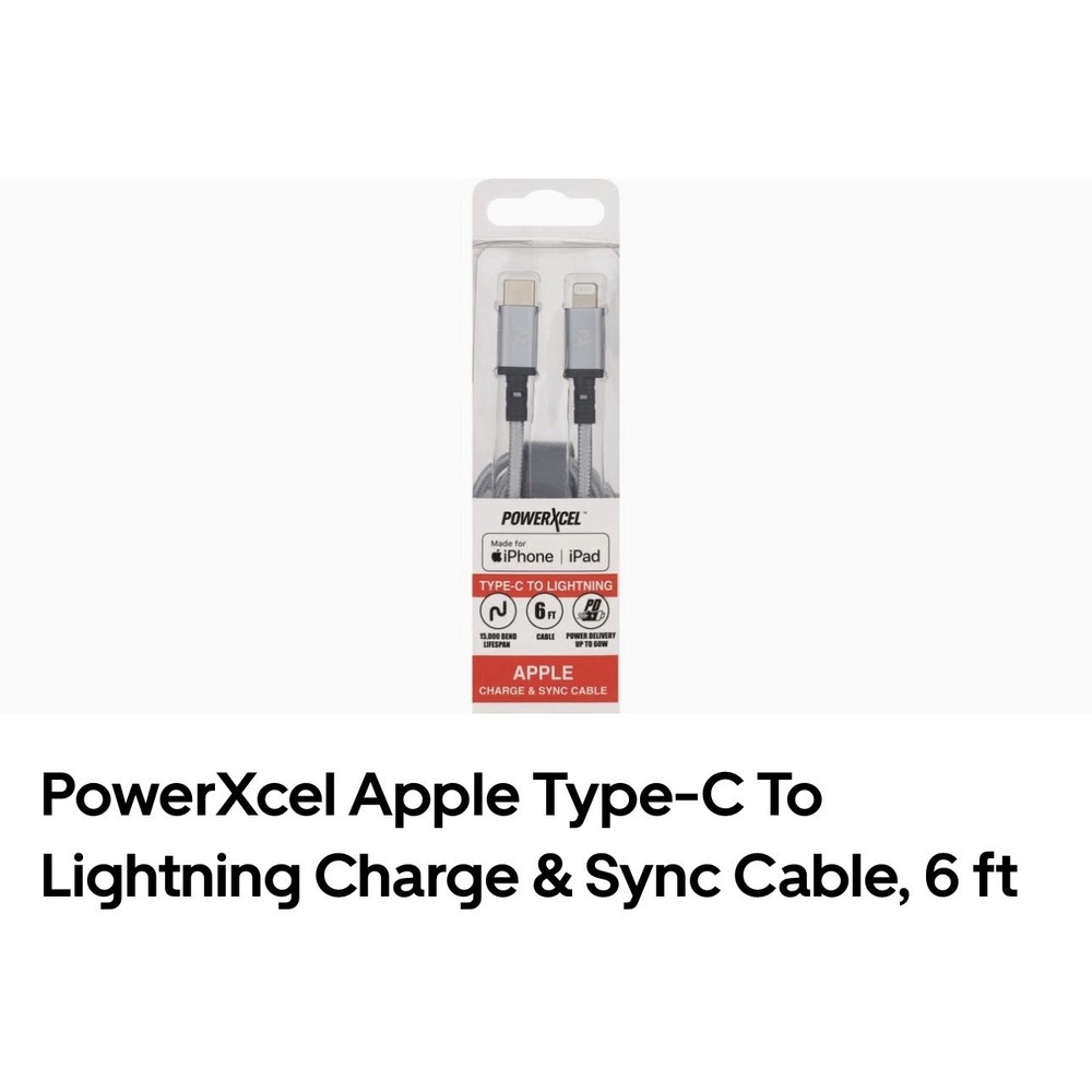 PowerXcel Charge Cable Type C To Light Charge & Sync 6 FT Powerful